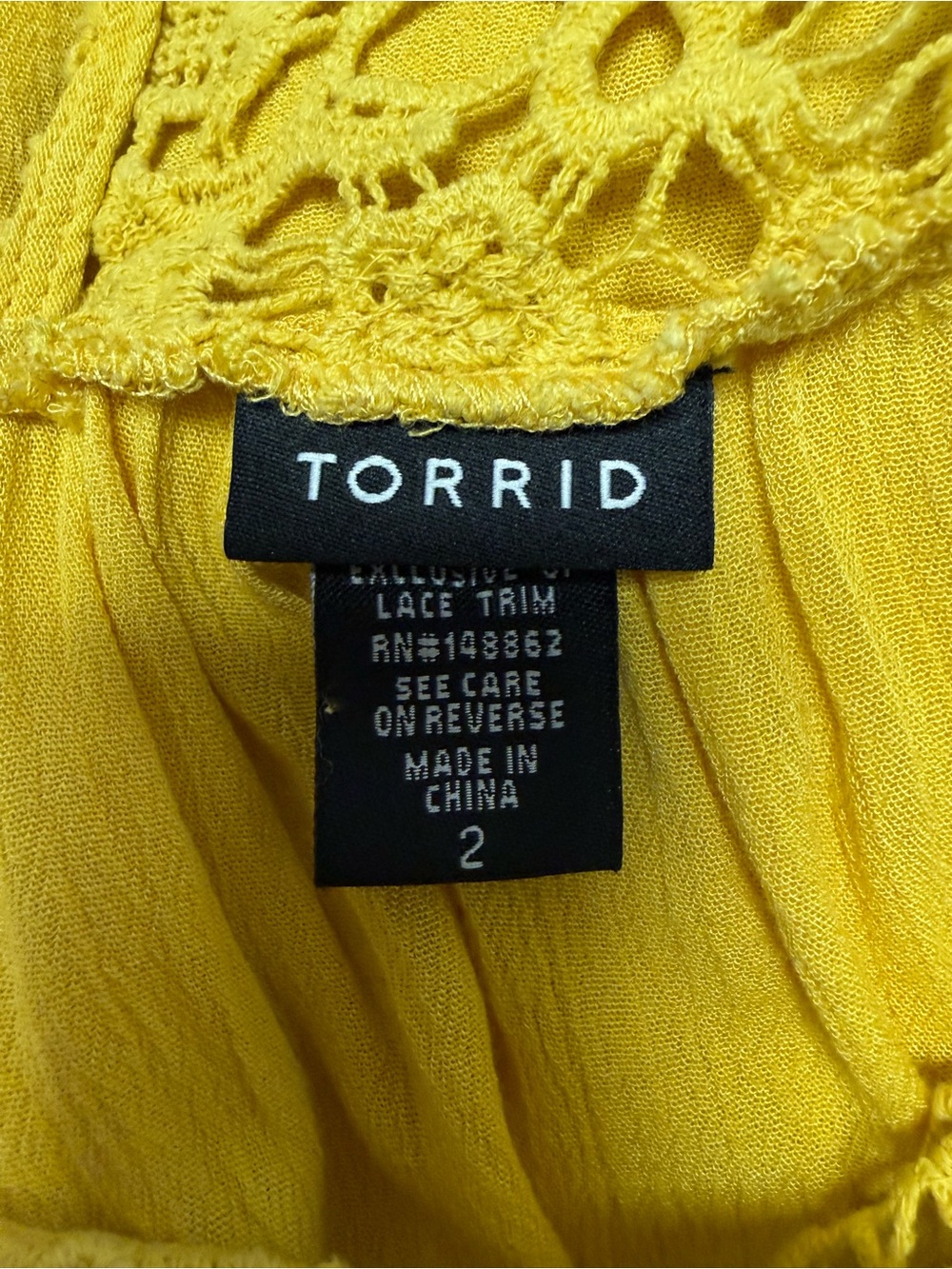 Torrid Yellow Lace Yoke Boho Tunic Dress Bell Sleeve Plus Size 2 2X Floral - Picture 8 of 11